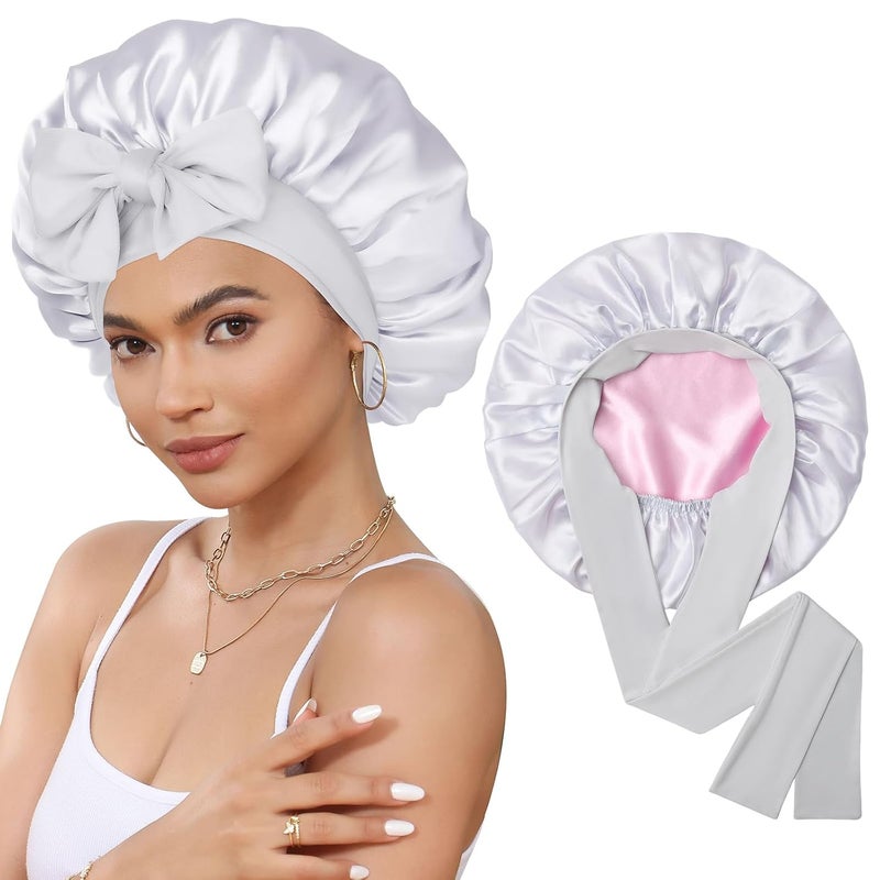 CHLINS Satin Bonnet Silk Bonnet for Sleeping Silk Sleep Cap Double Layer Hair Bonnet with Elastic Tie Band for Curly Hair Night Cap - Image 1